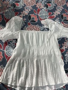 White pleated Top With Smoking