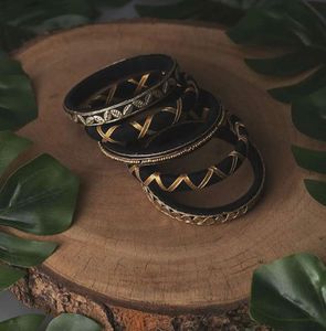 Black &amp; Gold Embroidered Bangles (Set of 4)