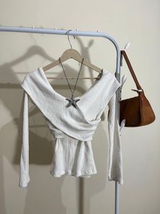 off shoulder White Long Sleeve Top