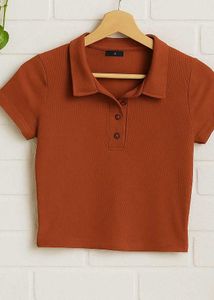 Brown Polo Crop Top
