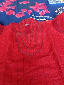 Red Kurta with Detailed Neckline
