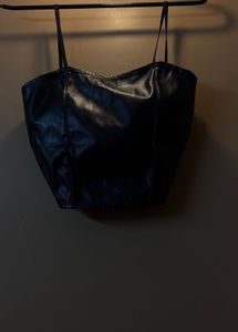 Black Faux Leather Crop Top