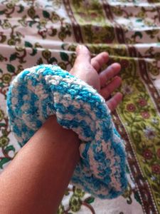 Blue &amp; White Knitted crochet 🧶 Scrunchie