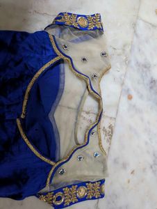 Elegant Blue &amp; Gold Embroidered Blouse
