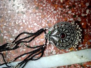 Silver Colour Mangalsutra With Earrings nd Nosepin