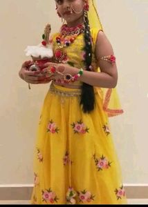 Girl&#39;s Yellow Floral Lehenga Choli