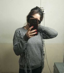 Gray Fringe Sweater