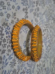Orange Beaded Bangles (Set of 2)