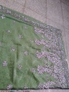 Green &amp; Silver Embroidered Saree