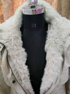 Beige Faux Fur Trimmed Coat