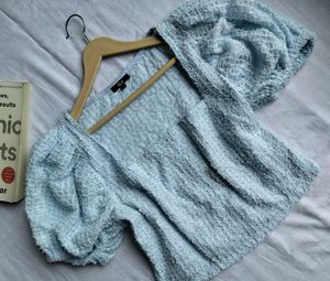 ELA Powder Blue Textured Crop Top