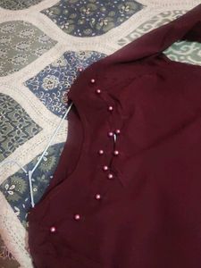 Elegant Burgundy Floral Applique Dress