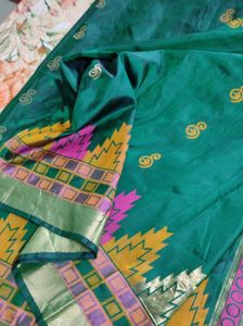Green Saree With Temple Border