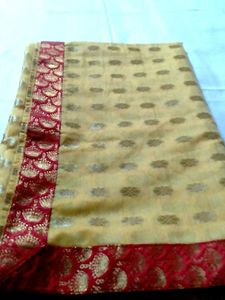 Elegant Red &amp; Gold Sari Fabric
