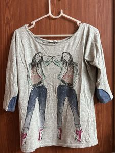 Graphic Print 3/4 Sleeve Tee
