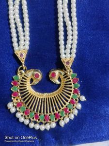 Elegant Pearl &amp; Stone Necklace Gold Plated