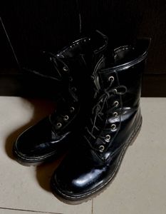 Truffle Collection Black Patent Combat Boots