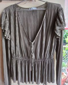 Zara Silver Pleated Blouse