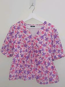 Pink Floural Peplum Top