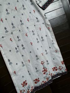 White Floral Printed Kurta With Dupatta