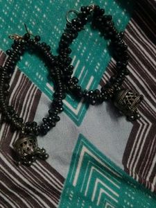 Black Beaded Jhumka Earrings