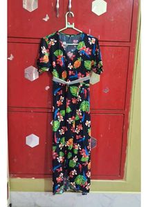 Floral Print Maxi Dress With Detachable Belt Size