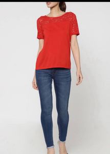 ONLY Women Red Lace Top