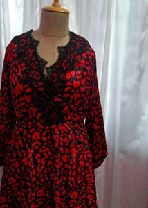 Red Leopard Print Velvet Dress
