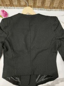 Korean Black Textured Blazer Coat
