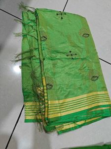 Green Embroidered Saree With Chaniya