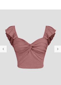 Cropped Vest Ruffle Top In Blush Pink Color
