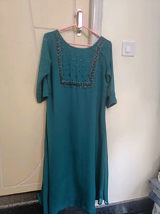 Blue Green Handwork Kurthi