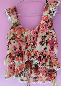 KASSUALLY Floral Multicoloured Crop Top