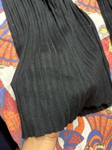 Black Ribbed Wide Leg Pants