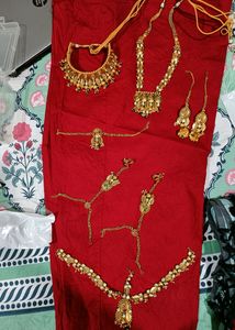 Bridal Set With Pocha, Long And Short Necklace, Bajubandh, Earrings And Mang Tika