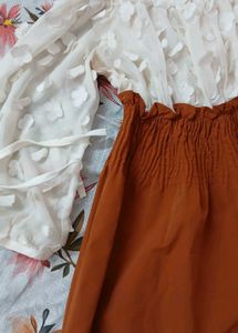 Off-Shoulder Dress with Floral Sleeve Detail