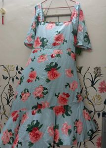 Floral Print  Light Blue Dress 44 Xxl