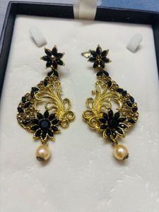 Elegant Gold & Black Dangle Earrings