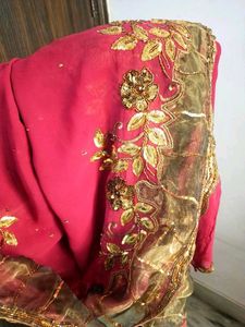 Readymade Pink Net Embroidered Saree with Blouse