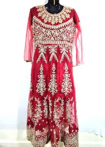 Red Embroidered Net Gown ( Women)