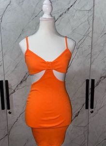 Urbanic Neon Orange Backless Cutout Bodycon Dress