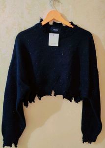 Damaged Style Black Pullover