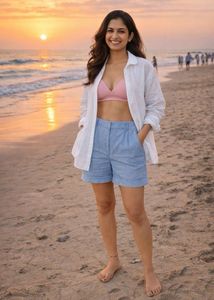 💙✨M&amp;S Azure Bloom Linen Shorts—Effortless Chic💙✨