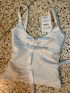White Cutout Bow Top