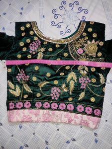 Green Padded Blouse (Pink &amp; Golden Work)