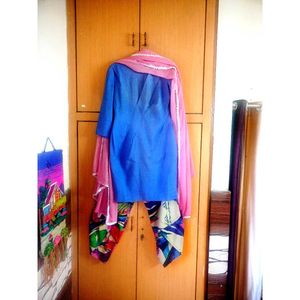 Denim Touch Kurti + Pant With Freebie Dupatta
