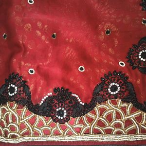 Red Party Wear Heavy Saree Blouse Petticoat Set