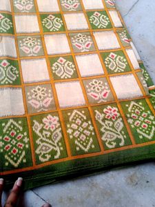 Cream Nd Green Colour Saree