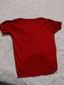 Red Ruched V-Neck Top
