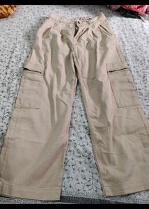 Beige Wide Leg Cargo Pants